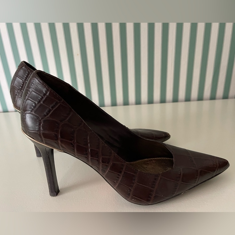 Lauren Ralph Lauren Brown Croc-Embossed Heels